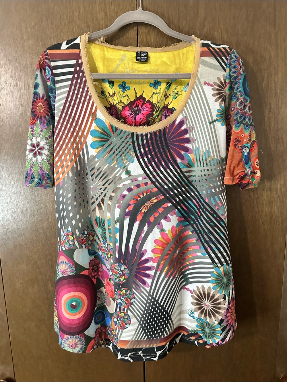 Desigual Bright Multicolour Floral Scoop Neck Women’s Top Size Large Maximalist - Picture 3 of 16